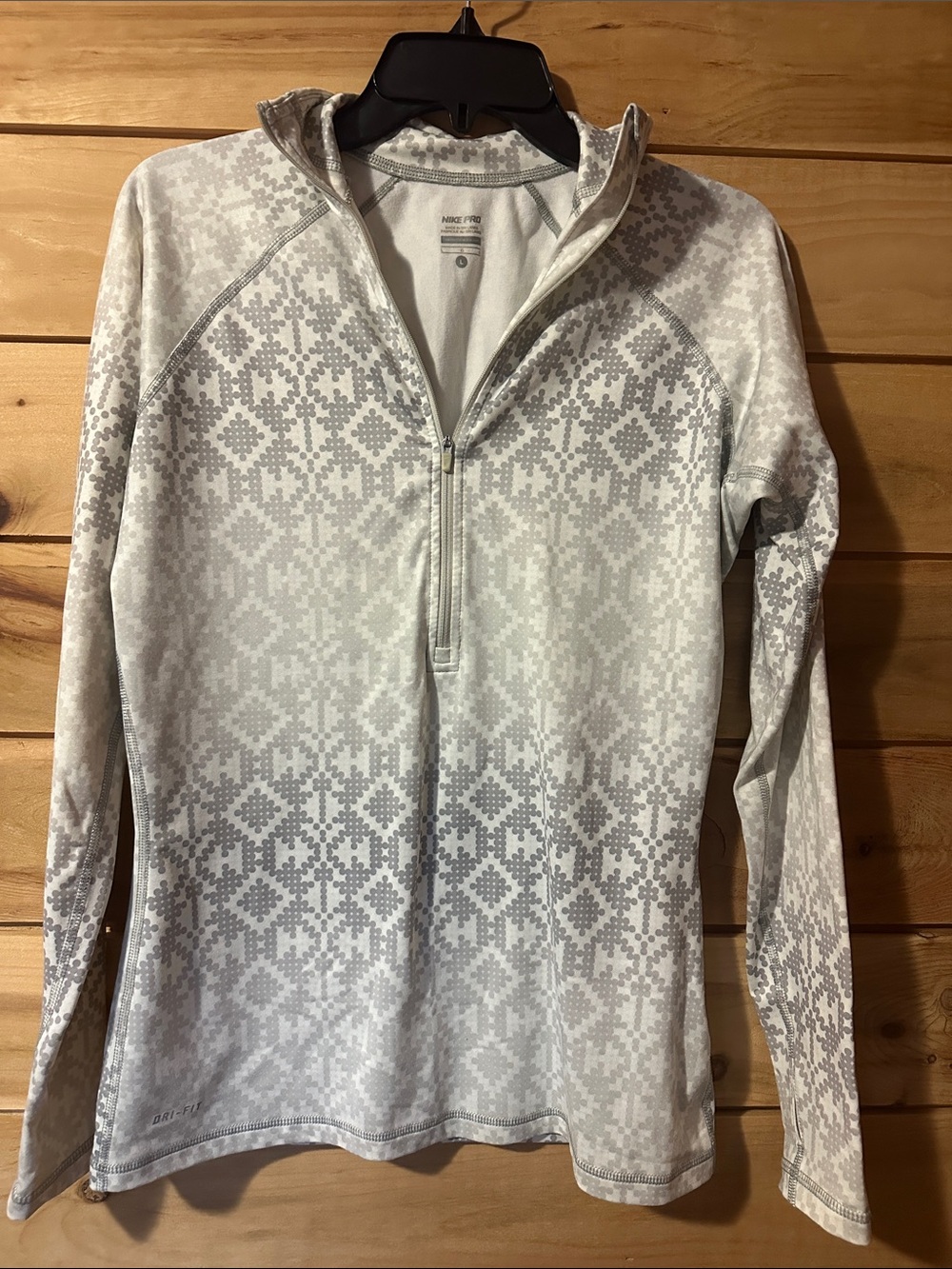 Nike Pro Dri-Fit Womens Half Zip Pullover Running Thumbhole Gray White Sz LARGE